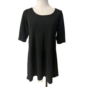 Eileen Fisher Women's Sweater M Medium Black Beaded Merino Wool Short Sleeve